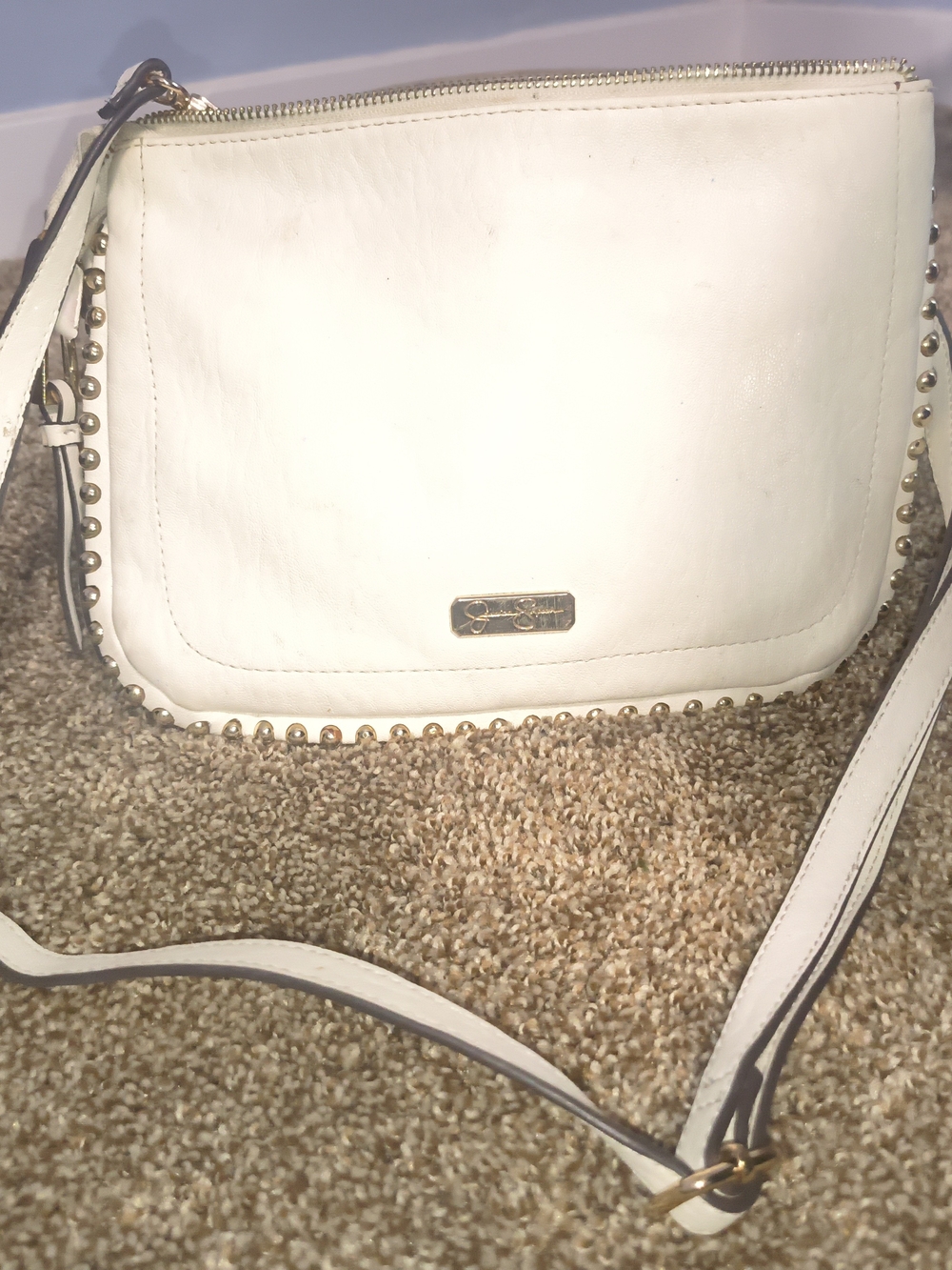 Jessica Simpson Cream Leather Studded Crossbody Bag